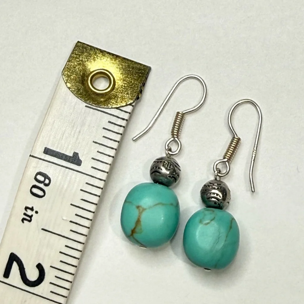 RALPH LAUREN 925 SILVER EARRINGS WITH RL BEADS/TURQUOISE STONE + PINKY RING 925 - Picture 7 of 10